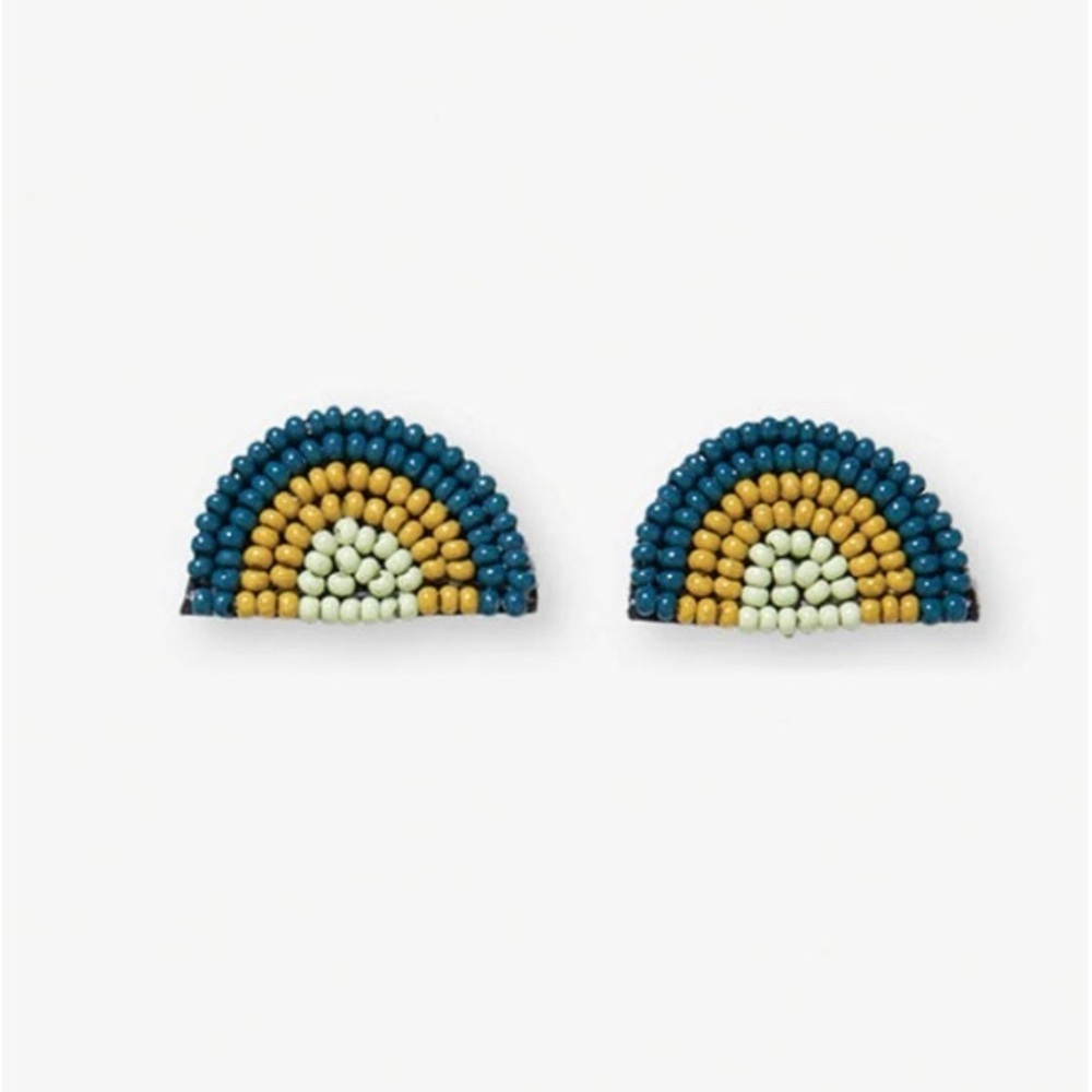 NWT INK + ALLOY Multi-Colored Seed Glass Beaded Rainbow Arch Stud Earrings. - Picture 3 of 3